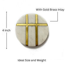 Load image into Gallery viewer, Marble coaster round 3 brass strip (Set of 6)