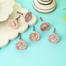 Load image into Gallery viewer, Set Of Six Ceramic Pink rose Knobs