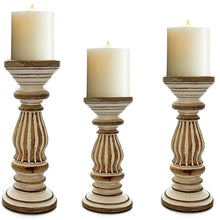 Carica l'immagine nel visualizzatore di Gallery, Wooden candle holder Set of Three White Stripe