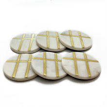 Load image into Gallery viewer, Marble coaster round 3 brass strip (Set of 6)
