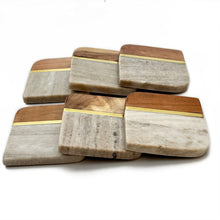 Load image into Gallery viewer, Marble coaster beige and wood (Set of 6)