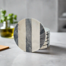 Cargar imagen en el visor de la galería, Marble coaster 3 stripe Black (Set of 6)