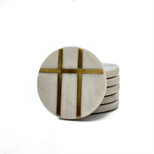 Load image into Gallery viewer, Marble coaster round 3 brass strip (Set of 6)