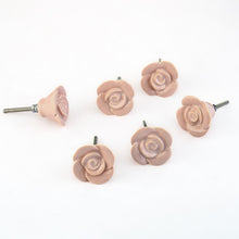 Load image into Gallery viewer, Set Of Six Ceramic Pink rose Knobs