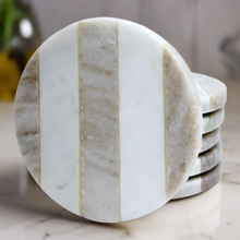 Load image into Gallery viewer, Marble coaster 3 stripe Beige (Set of 6)