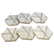 Load image into Gallery viewer, Set of six coaster Hexagon with 3 gold line