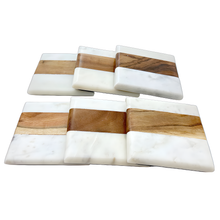 Load image into Gallery viewer, Marble and Wood Square coaster (Set of 6)
