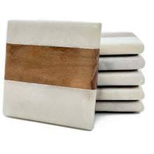 Load image into Gallery viewer, Marble and Wood Square coaster (Set of 6)