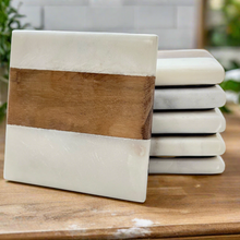 Load image into Gallery viewer, Marble and Wood Square coaster (Set of 6)