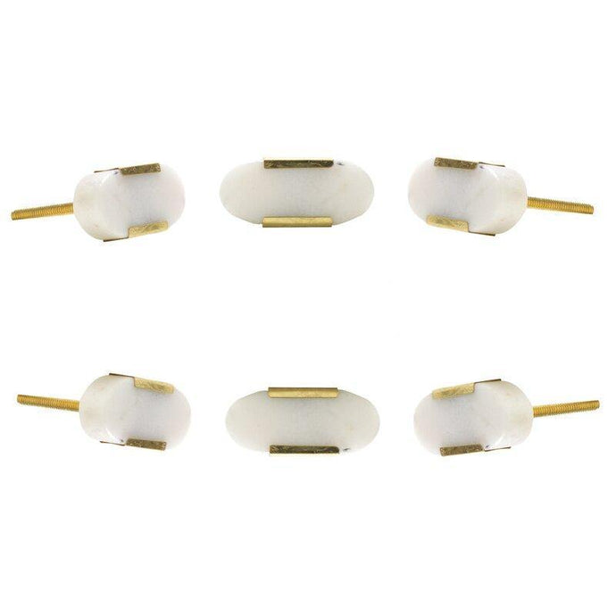 Set Of Six White Oval Marble Knobs - Perilla Home