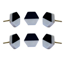 Load image into Gallery viewer, Black and white Hexagon  Marble Knobs ( set of 6)