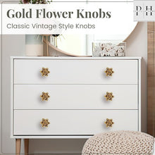 Load image into Gallery viewer, Set Of Six Gold Flower Knobs