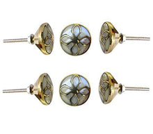 Carregar imagem no visualizador da galeria, Set Of Six Four glass Brass Mother Of Pearl Knob
