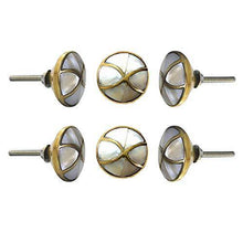 Load image into Gallery viewer, Set Of Six Marble Brass Mother Of Pearl Knobs