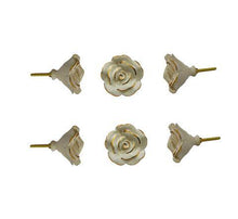 Load image into Gallery viewer, Set Of six Off White Rose Ceramic Knobs - Perilla Home