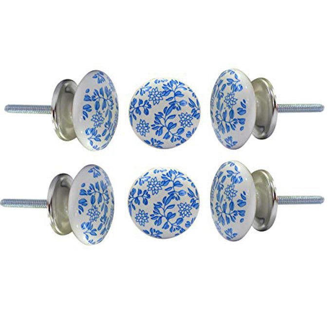 Set Of Six Blue Shabby Ceramic knobs - Perilla Home