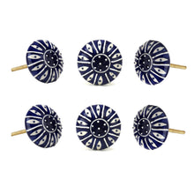 Load image into Gallery viewer, Set Of Six Dark Blue Printed Ceramic Knobs - Perilla Home