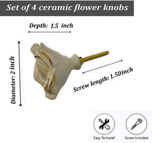 Load image into Gallery viewer, Set Of six Off White Rose Ceramic Knobs