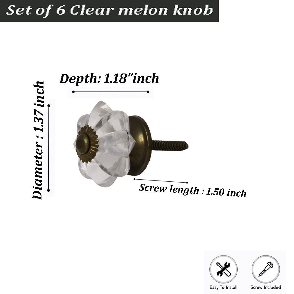 Set of 6 Small Clear Melon knob