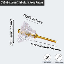 Load image into Gallery viewer, Set Of Six Transparent Rose Glass  Knobs