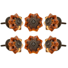 Cargar imagen en el visor de la galería, Amber melon glass knob antique finish set of 6