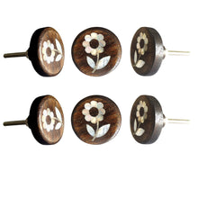 Load image into Gallery viewer, Set Of Six Daisy Flower Mother Of Pearl Wooden Knobs