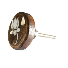 Load image into Gallery viewer, Set Of Six Lotus Flower Mother Of Pearl Wooden Knobs