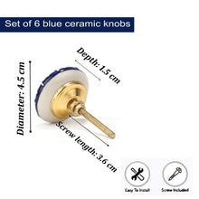 Load image into Gallery viewer, Dark Blue Printed Ceramic Knob Set Of 6 - Perilla Home
