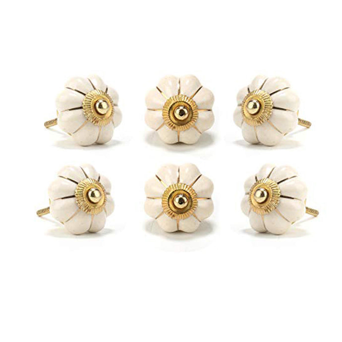 Set Of Six Off White Ceramic Flower Knobs - Perilla Home