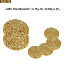 Load image into Gallery viewer, Golden Beaded Coaster and Placemat set (4+2)