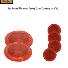 Load image into Gallery viewer, Red Beaded Coaster and Placemat set (4+2)