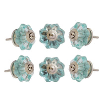 Load image into Gallery viewer, Set Of Six Light Blue Chrome Melon Glass Knobs - Perilla Home
