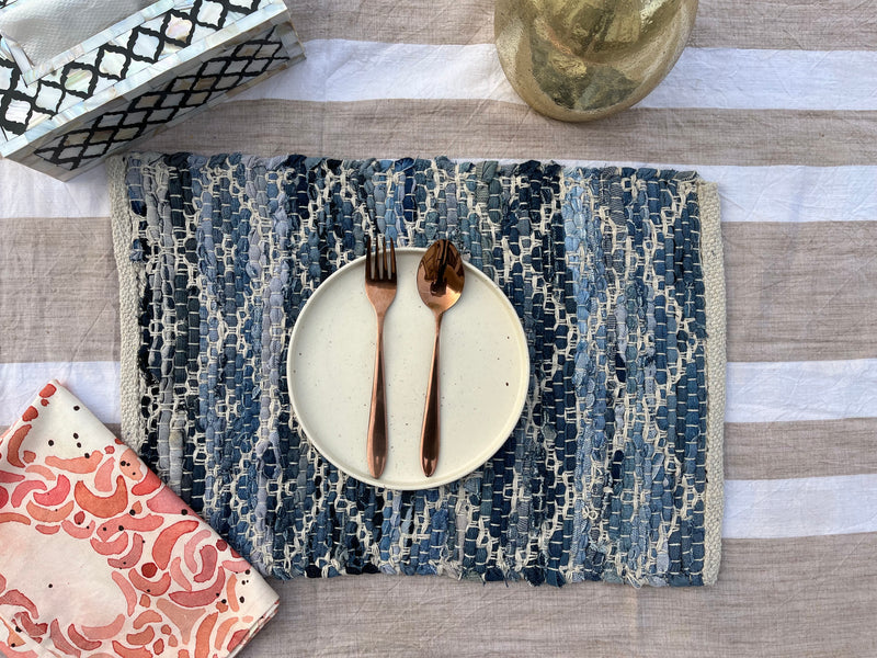 Recycled denim used in placemats and doormats