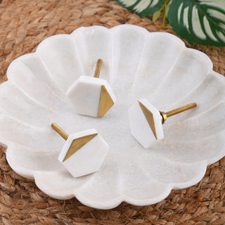 Set Of Six White Hexagon Marble Knobs