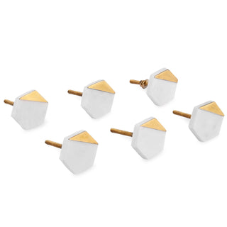 Set Of Six White Hexagon Marble Knobs