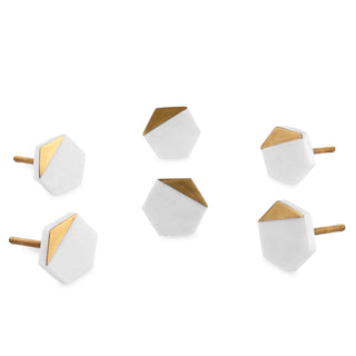 Set Of Six White Hexagon Marble Knobs