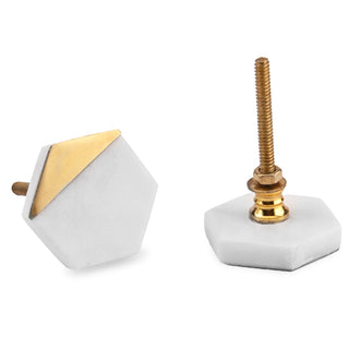 Set Of Six White Hexagon Marble Knobs