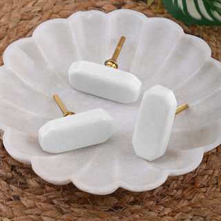 White Marble rectangle cut knob ( set of 6)