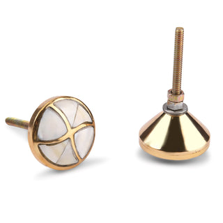 Set Of Six Marble Brass Mother Of Pearl Knobs