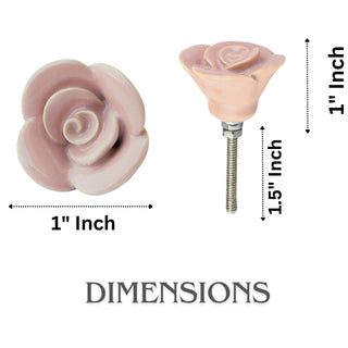 Set Of Six  Ceramic Pink rose Knobs