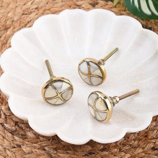 Set Of Six Marble Brass Mother Of Pearl Knobs