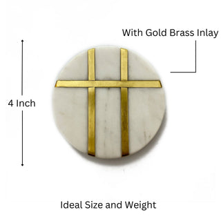 Marble coaster round 3 brass strip (Set of 6)