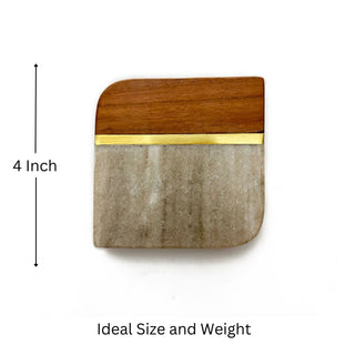 Marble coaster beige and wood (Set of 6)