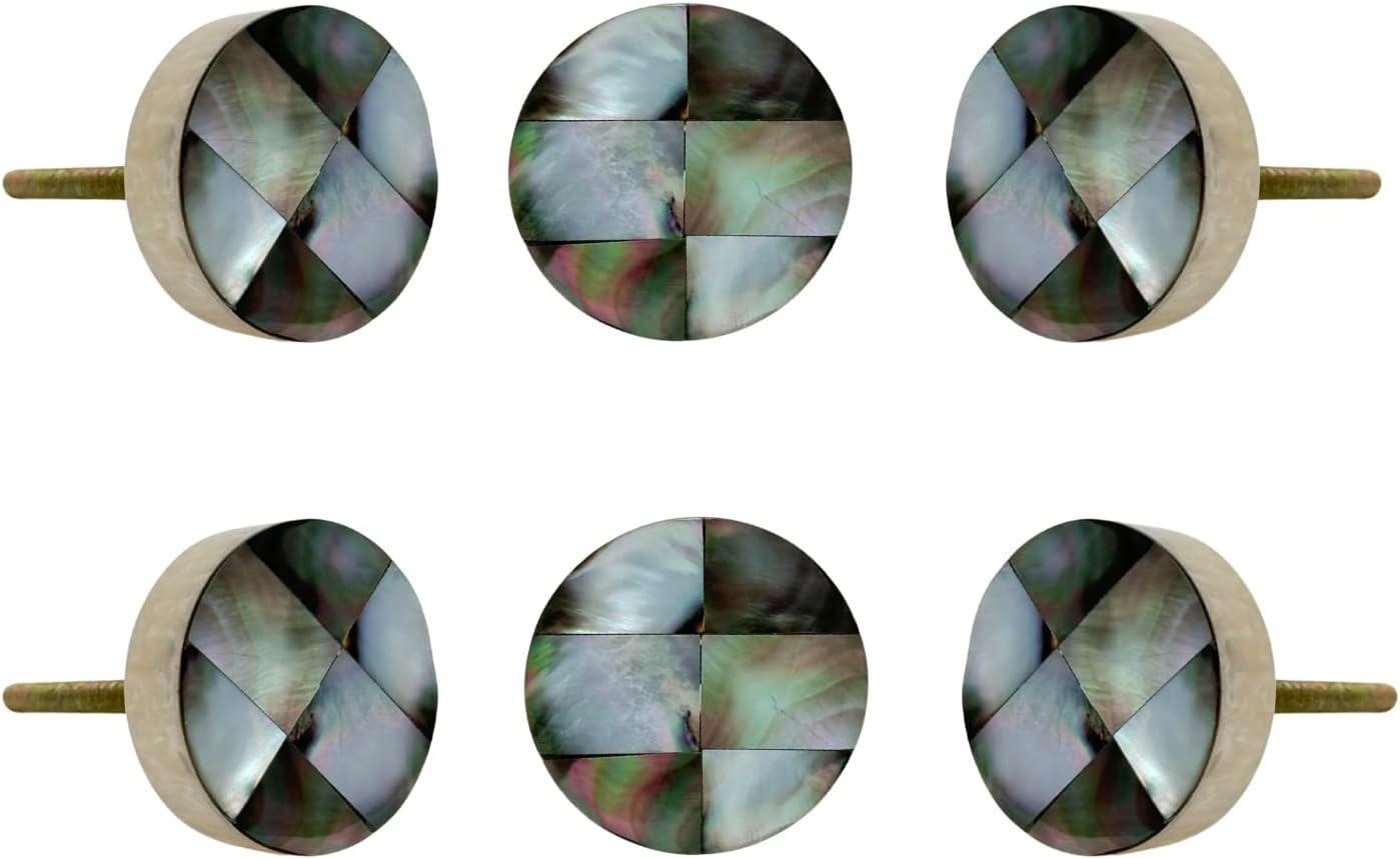 Noah Black Mother of Pearl Knob Set of 6