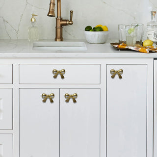 Set Of Six Brass Ribbon Tie Bow Knobs