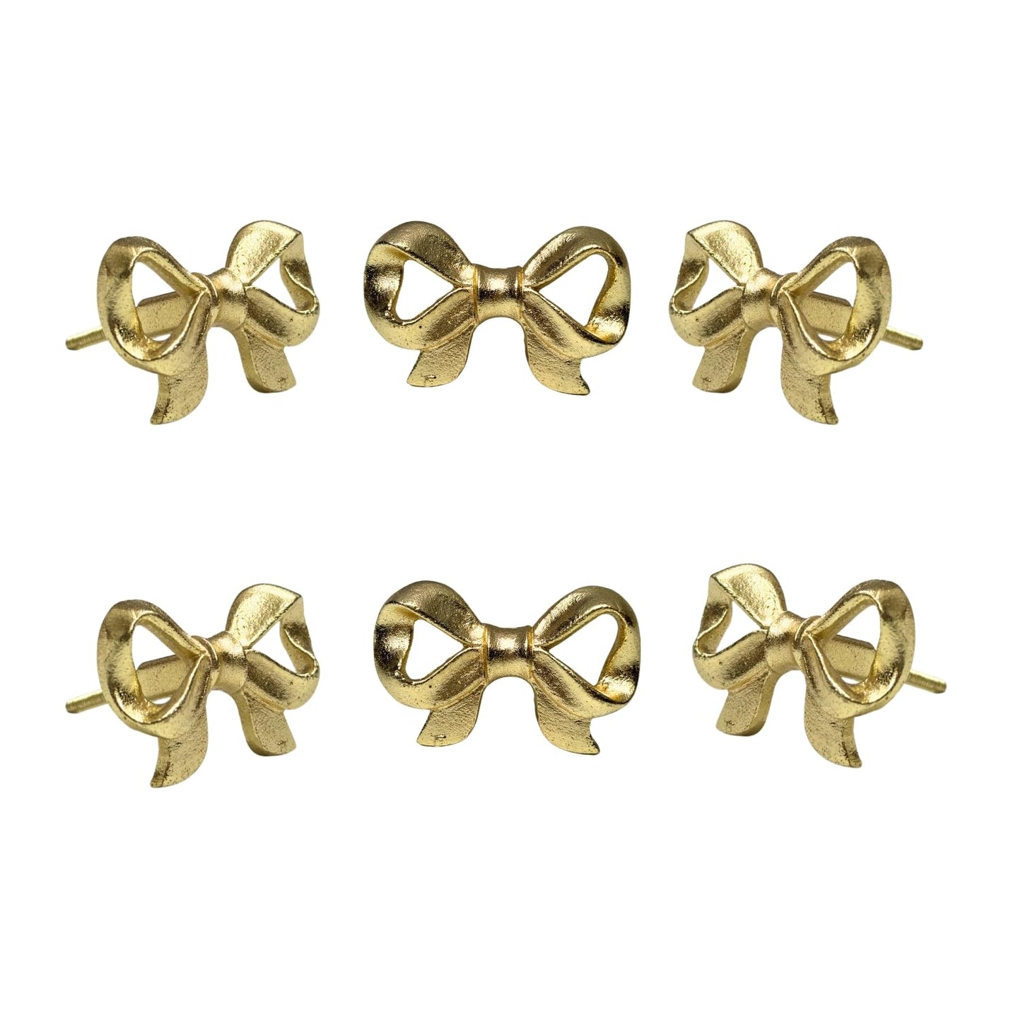 Set Of Six Brass Rose Tie Bow Knobs