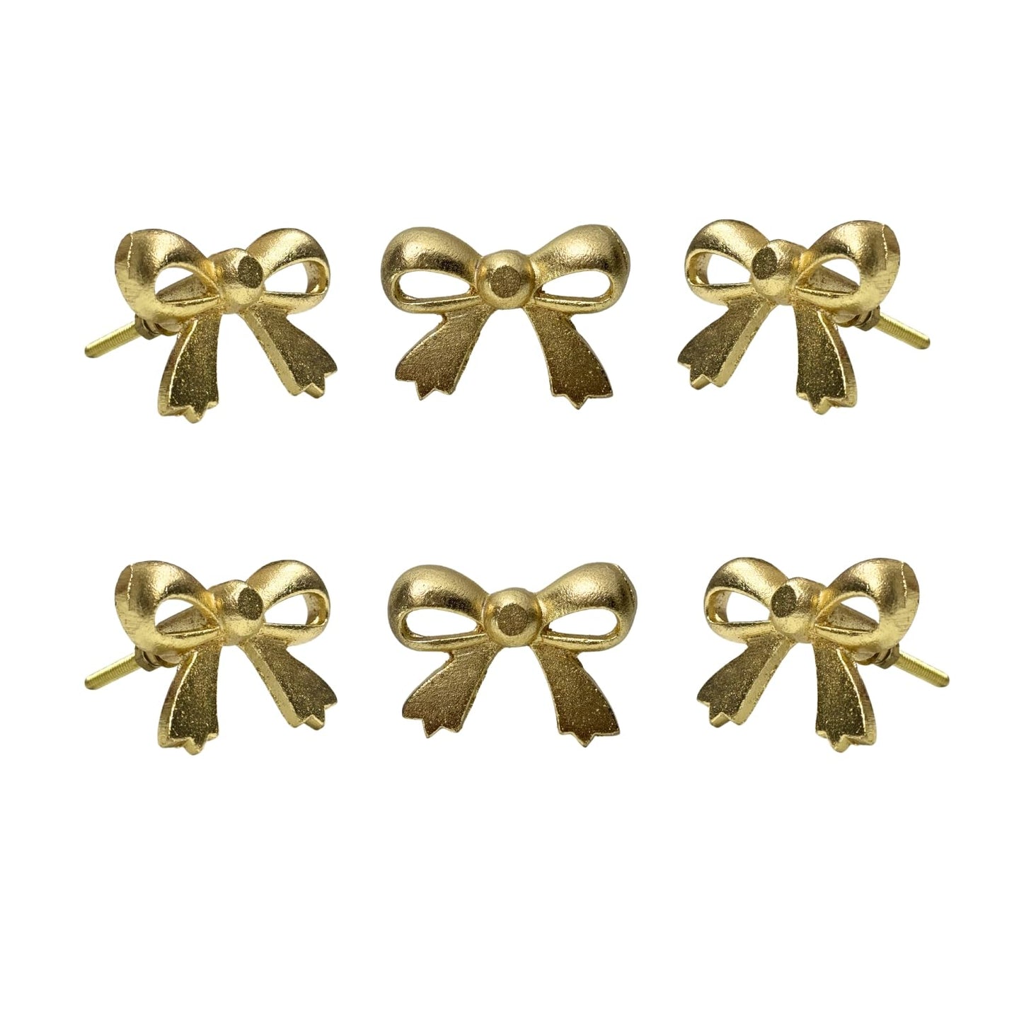 Set Of Six Brass Ribbon Tie Bow Knobs