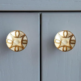 Set Of Six Brass Mother Of Pearl Knobs