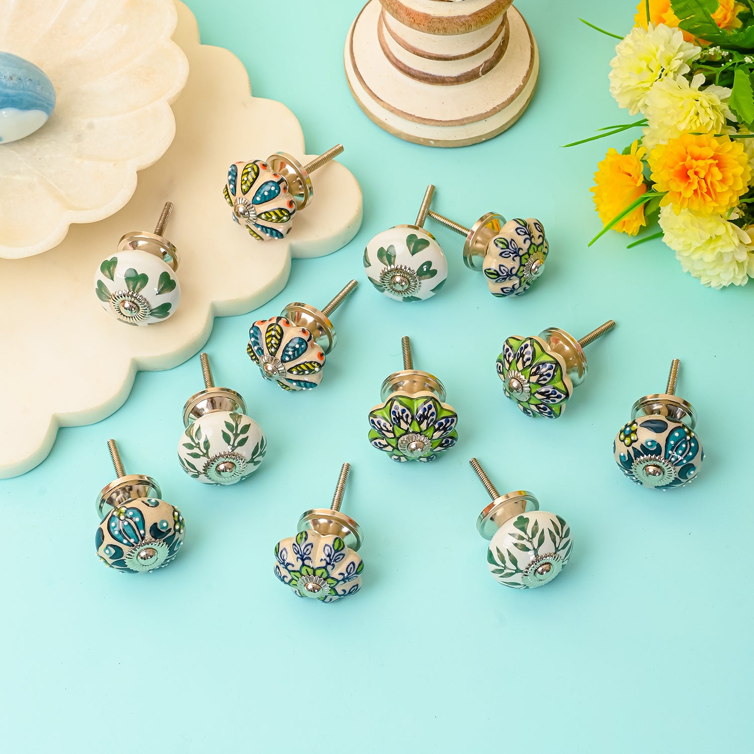 Ceramic Garden Green Drawer Knob Set Of 12Perilla Home Ceramic Garden Green Drawer Knob Set Of 12Perilla Home