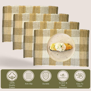 Perilla home Handmade Checked Beige chindi Placemat (Set of 4)